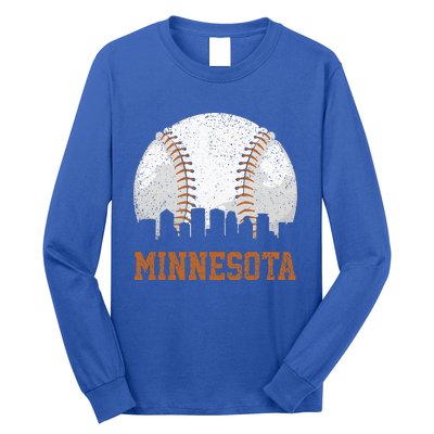 Vintage Minnesota Cityscape Baseball Lover Player And Fans Long Sleeve Shirt