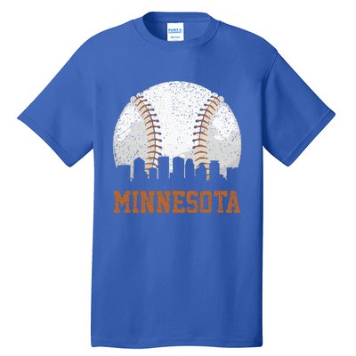 Vintage Minnesota Cityscape Baseball Lover Player And Fans Tall T-Shirt