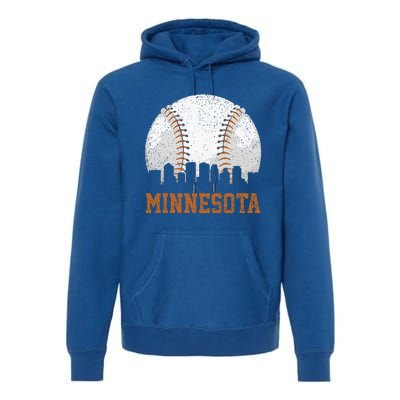 Vintage Minnesota Cityscape Baseball Lover Player And Fans Premium Hoodie