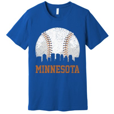 Vintage Minnesota Cityscape Baseball Lover Player And Fans Premium T-Shirt