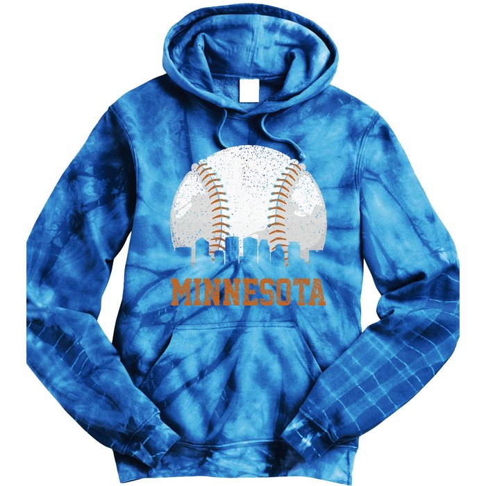 Vintage Minnesota Cityscape Baseball Lover Player And Fans Tie Dye Hoodie