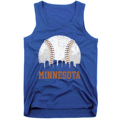 Vintage Minnesota Cityscape Baseball Lover Player And Fans Tank Top