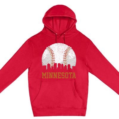 Vintage Minnesota Cityscape Baseball Lover Player And Fans Premium Pullover Hoodie