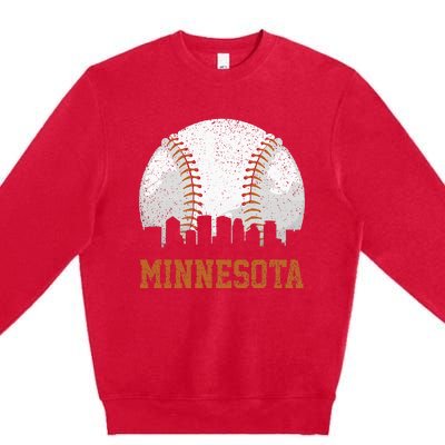 Vintage Minnesota Cityscape Baseball Lover Player And Fans Premium Crewneck Sweatshirt