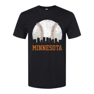 Vintage Minnesota Cityscape Baseball Lover Player And Fans Softstyle CVC T-Shirt