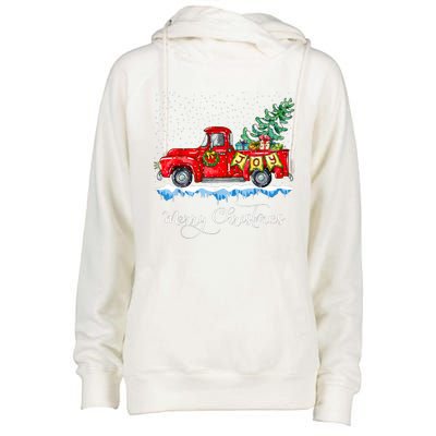 Vintage Merry Christmas Red Truck Old Fashioned Christmas Womens Funnel Neck Pullover Hood