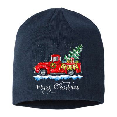 Vintage Merry Christmas Red Truck Old Fashioned Christmas Sustainable Beanie