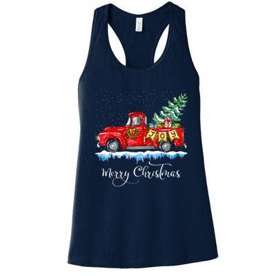 Vintage Merry Christmas Red Truck Old Fashioned Christmas Women's Racerback Tank