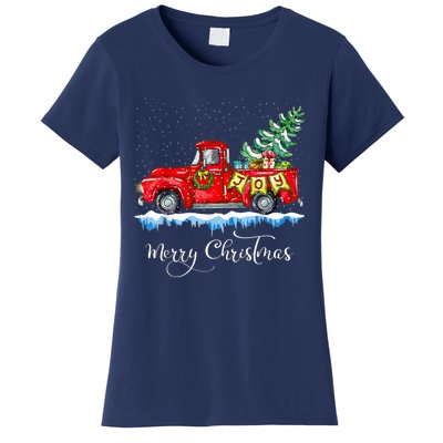 Vintage Merry Christmas Red Truck Old Fashioned Christmas Women's T-Shirt