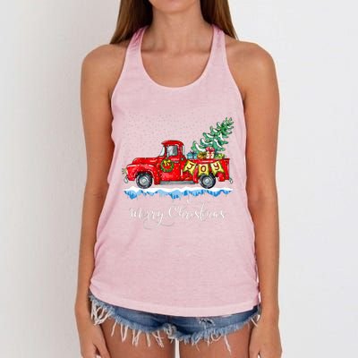 Vintage Merry Christmas Red Truck Old Fashioned Christmas Women's Knotted Racerback Tank