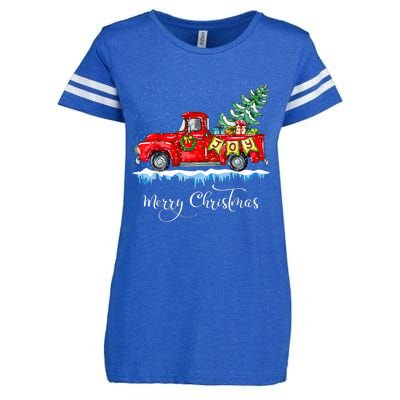 Vintage Merry Christmas Red Truck Old Fashioned Christmas Enza Ladies Jersey Football T-Shirt