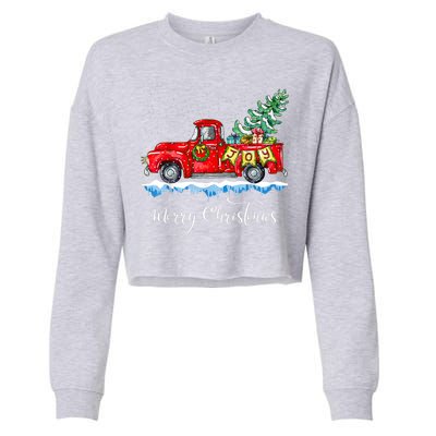 Vintage Merry Christmas Red Truck Old Fashioned Christmas Cropped Pullover Crew