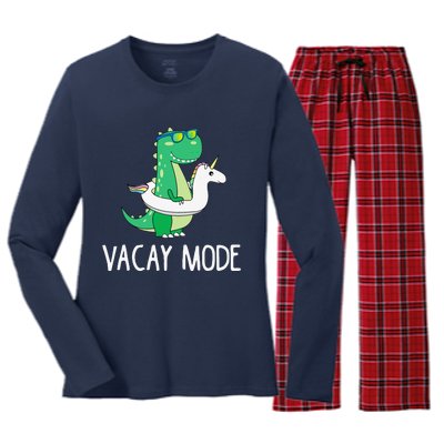 Vacay Mode Cute Dinosaur Funny Family Vacation Gift Women's Long Sleeve Flannel Pajama Set 