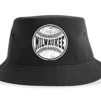 Vintage Milwaukee Cityscape Baseball Lover Player And Fans Sustainable Bucket Hat