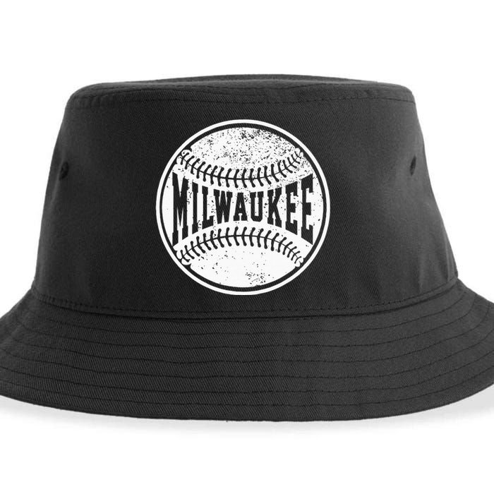 Vintage Milwaukee Cityscape Baseball Lover Player And Fans Sustainable Bucket Hat