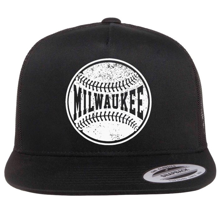 Vintage Milwaukee Cityscape Baseball Lover Player And Fans Flat Bill Trucker Hat