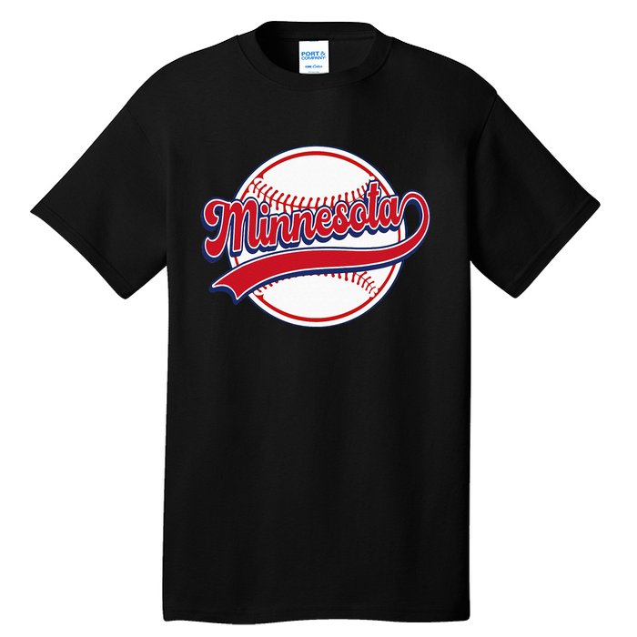 Vintage Minnesota Cityscape Baseball Lover Player And Fans Tall T-Shirt