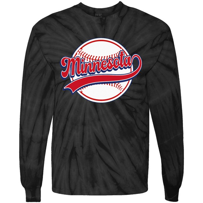 Vintage Minnesota Cityscape Baseball Lover Player And Fans Tie-Dye Long Sleeve Shirt