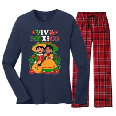 Viva Mexico Celebrate Mexican Independence Day Women's Long Sleeve Flannel Pajama Set 