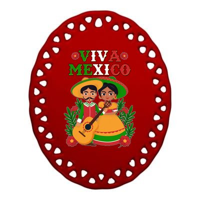 Viva Mexico Celebrate Mexican Independence Day Ceramic Oval Ornament