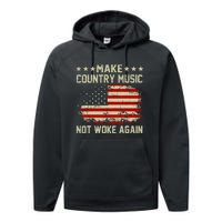 Vintage Make Country Music Not Woke Again American Flag Performance Fleece Hoodie