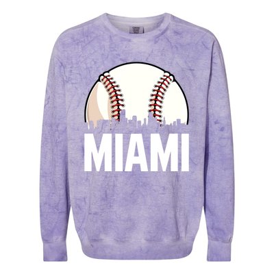 Vintage Miami Cityscape Retro Dad Baseball Lover Meaningful Gift Colorblast Crewneck Sweatshirt