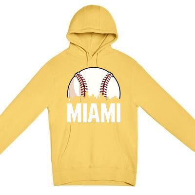 Vintage Miami Cityscape Retro Dad Baseball Lover Meaningful Gift Premium Pullover Hoodie