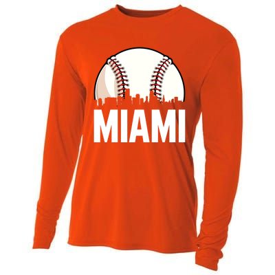 Vintage Miami Cityscape Retro Dad Baseball Lover Meaningful Gift Cooling Performance Long Sleeve Crew