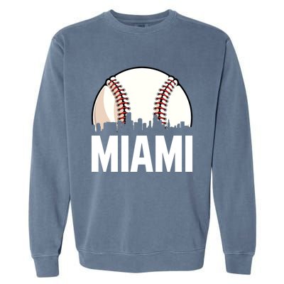 Vintage Miami Cityscape Retro Dad Baseball Lover Meaningful Gift Garment-Dyed Sweatshirt