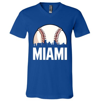 Vintage Miami Cityscape Retro Dad Baseball Lover Meaningful Gift V-Neck T-Shirt