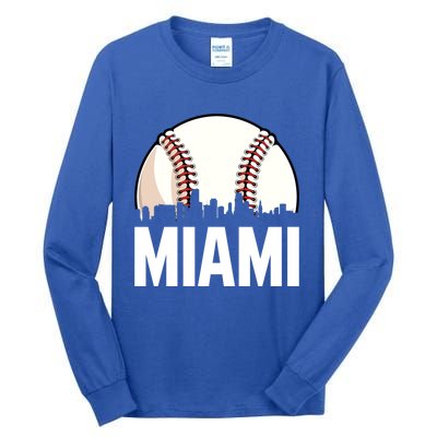 Vintage Miami Cityscape Retro Dad Baseball Lover Meaningful Gift Tall Long Sleeve T-Shirt