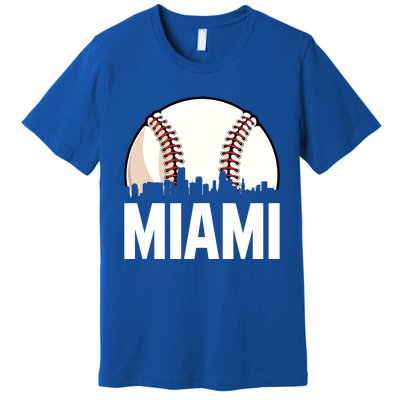 Vintage Miami Cityscape Retro Dad Baseball Lover Meaningful Gift Premium T-Shirt