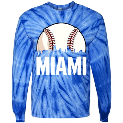 Vintage Miami Cityscape Retro Dad Baseball Lover Meaningful Gift Tie-Dye Long Sleeve Shirt