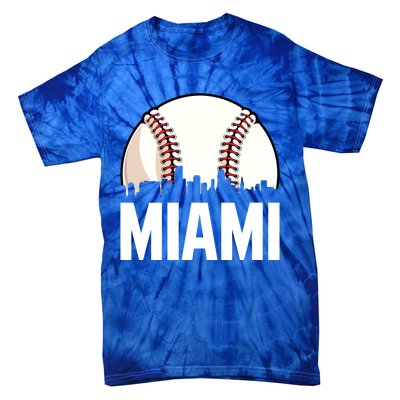 Vintage Miami Cityscape Retro Dad Baseball Lover Meaningful Gift Tie-Dye T-Shirt