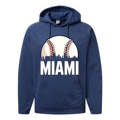 Vintage Miami Cityscape Retro Dad Baseball Lover Meaningful Gift Performance Fleece Hoodie