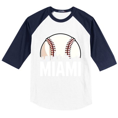 Vintage Miami Cityscape Retro Dad Baseball Lover Meaningful Gift Baseball Sleeve Shirt