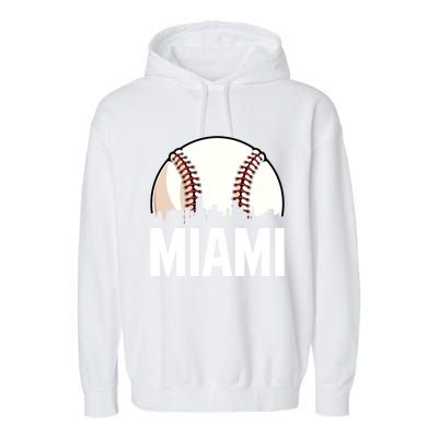 Vintage Miami Cityscape Retro Dad Baseball Lover Meaningful Gift Garment-Dyed Fleece Hoodie