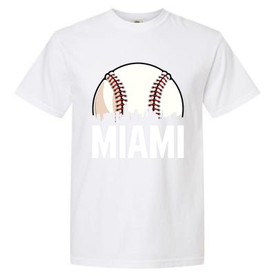 Vintage Miami Cityscape Retro Dad Baseball Lover Meaningful Gift Garment-Dyed Heavyweight T-Shirt