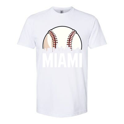 Vintage Miami Cityscape Retro Dad Baseball Lover Meaningful Gift Softstyle CVC T-Shirt