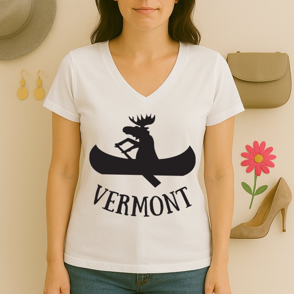 Vermont Moose Canoe Vacation T Women's V-Neck T-Shirt