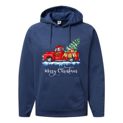 Vintage Merry Christmas Red Truck Old Fashioned Christmas Cute Gift Performance Fleece Hoodie