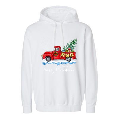 Vintage Merry Christmas Red Truck Old Fashioned Christmas Cute Gift Garment-Dyed Fleece Hoodie