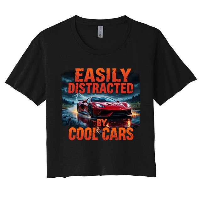 Vintage Muscle Car Easily Distracted By Cool Cars  Gift Women's Crop Top Tee