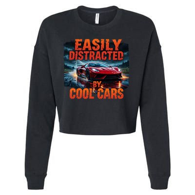 Vintage Muscle Car Easily Distracted By Cool Cars  Gift Cropped Pullover Crew