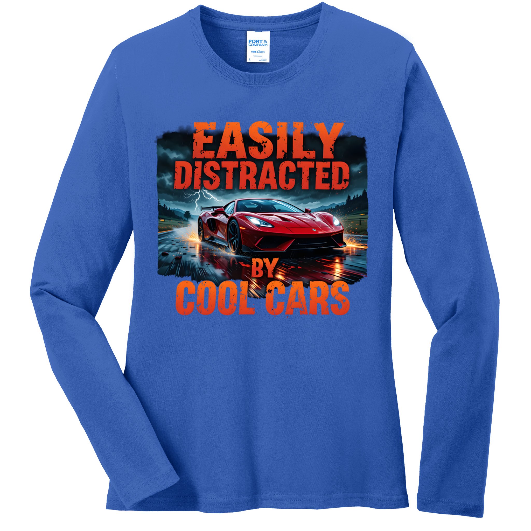 Vintage Muscle Car Easily Distracted By Cool Cars  Gift Ladies Long Sleeve Shirt