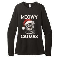 Vintage Meowy Catmas Cat With Santa Hat Xmas Holiday Kitten Womens CVC Long Sleeve Shirt