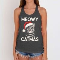 Vintage Meowy Catmas Cat With Santa Hat Xmas Holiday Kitten Women's Knotted Racerback Tank