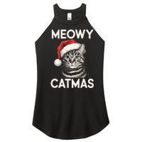 Vintage Meowy Catmas Cat With Santa Hat Xmas Holiday Kitten Women's Perfect Tri Rocker Tank