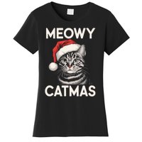 Vintage Meowy Catmas Cat With Santa Hat Xmas Holiday Kitten Women's T-Shirt