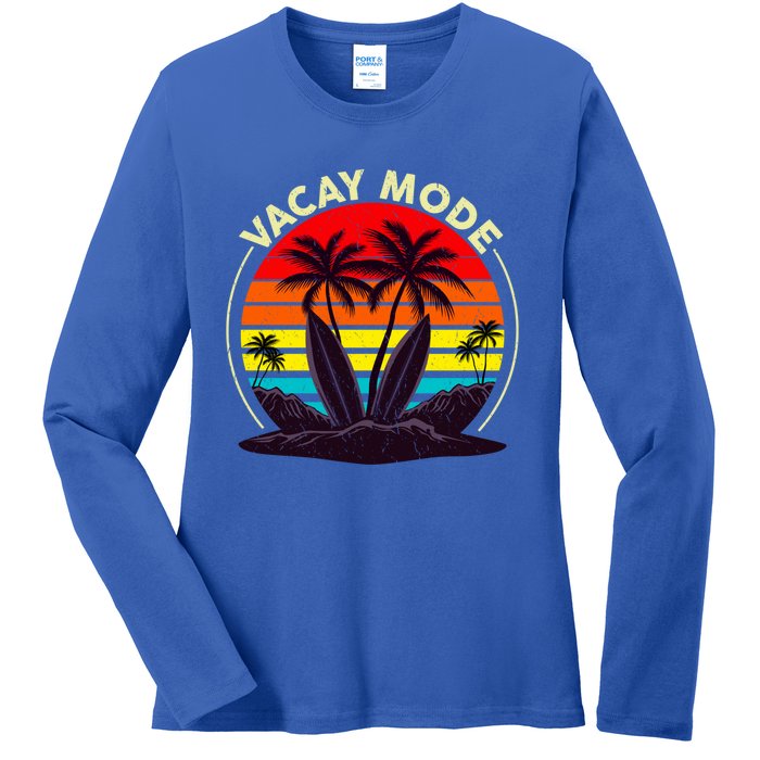 Vacay Mode Coconut Palm Trees Retro Surfing Summer Vibes Great Gift Ladies Long Sleeve Shirt